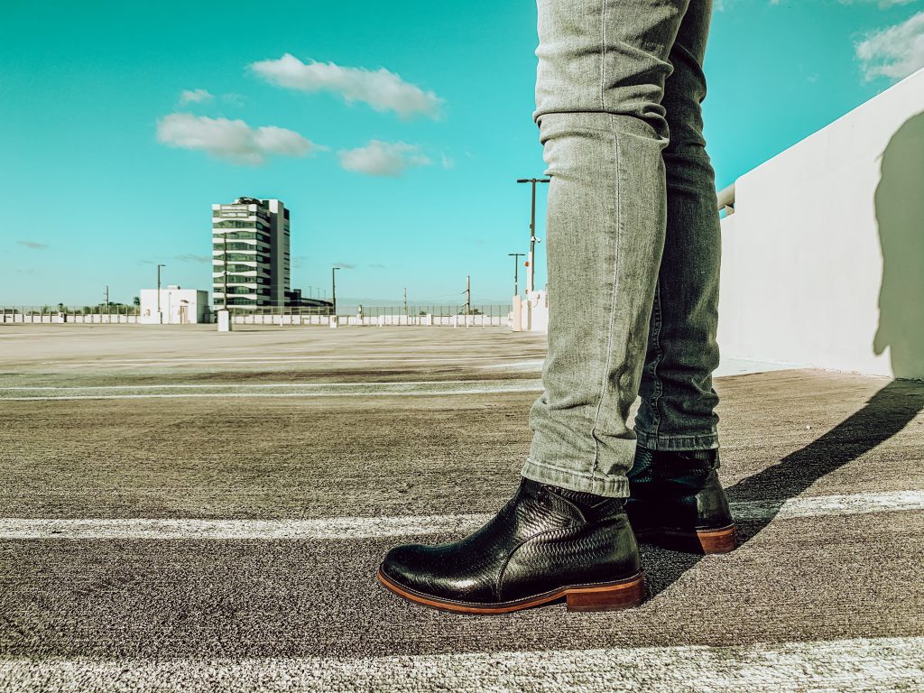 light grey denim, black woven leather jodhpur boot. 7 different ways to style Jodhpur boots!